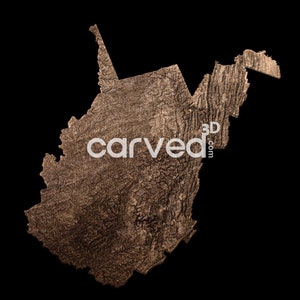 Modelo de mapa topográfico 3D do estado da Virgínia Ocidental para fresamento e impressão CNC