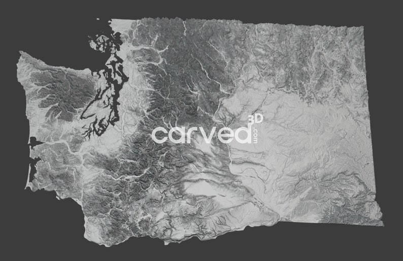 Washington State Topographic Terrain 3D Model STL Map Model for CNC ...