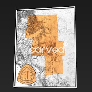 May include: A wooden map of the Continental Divide Trail, a National Scenic Trail, with a raised relief design. The map is framed in a white frame and has a brown background. The Continental Divide Trail logo is visible in the lower left corner.