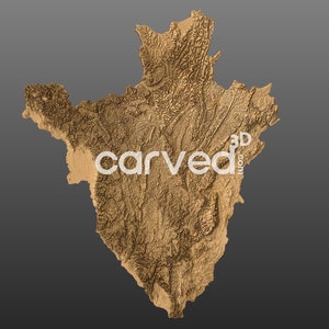 Modelo de mapa 3D do terreno topográfico do Burundi para fresagem e impressão CNC