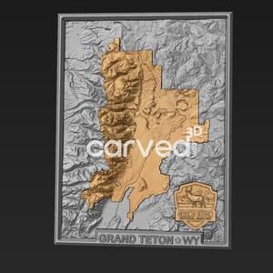 Grand Teton National Park 3 Versionen Topographisches Gelände 3D-Kartenmodell für CNC-Fräsen und Drucken