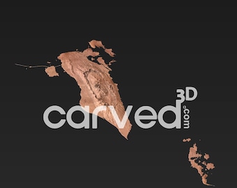 May include: A 3D-rendered map in shades of brown, possibly depicting a landmass, against a dark grey background. The text "carved3d.com" is displayed in white, centered at the bottom of the image.