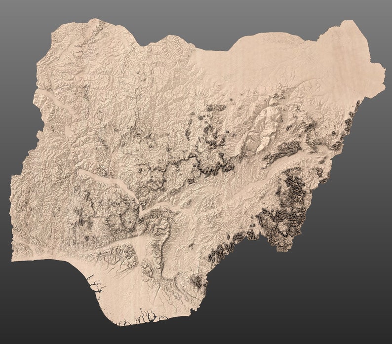 Nigeria Topographic Terrain 3D STL Map Model for CNC Milling - Etsy