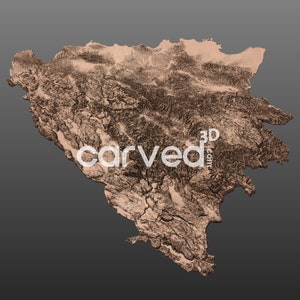 Modelo de mapa topográfico 3D do terreno da Bósnia e Herzegovina para fresamento e impressão CNC