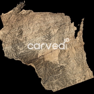 Modelo de mapa topográfico 3D do estado de Wisconsin para fresamento e impressão CNC