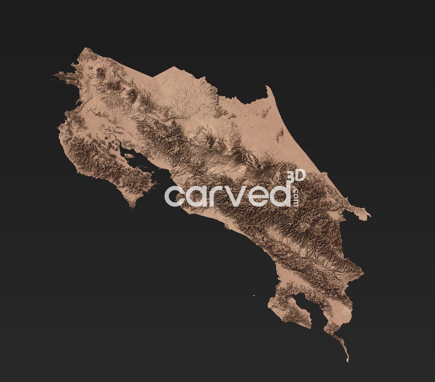 Costa Rica  Topographic Terrain 3D model  STL Map Model for CNC Milling and Printing