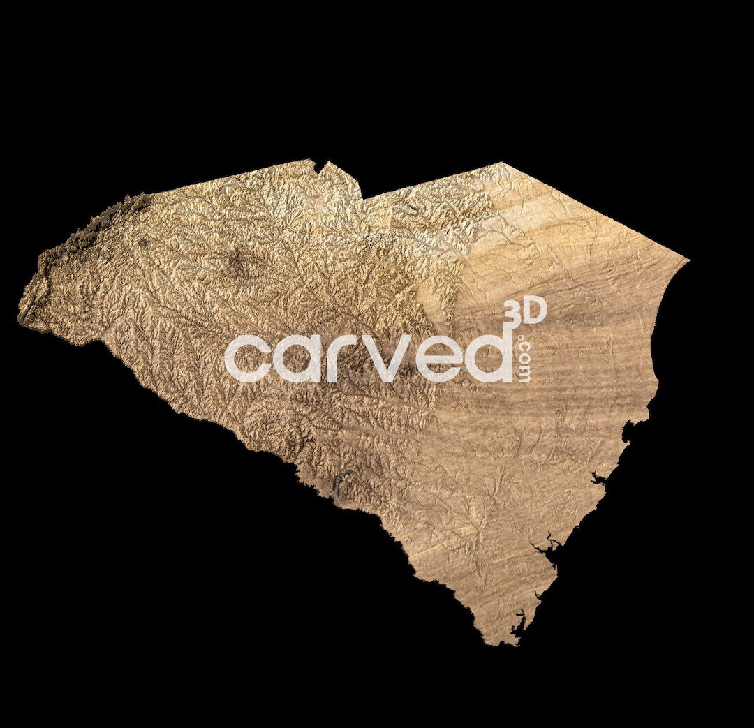 South Carolina State Topographic Terrain 3D Map Model for CNC Milling ...