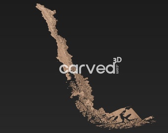 Modelo 3D de terreno topográfico de Chile Modelo de mapa STL para fresado e impresión CNC