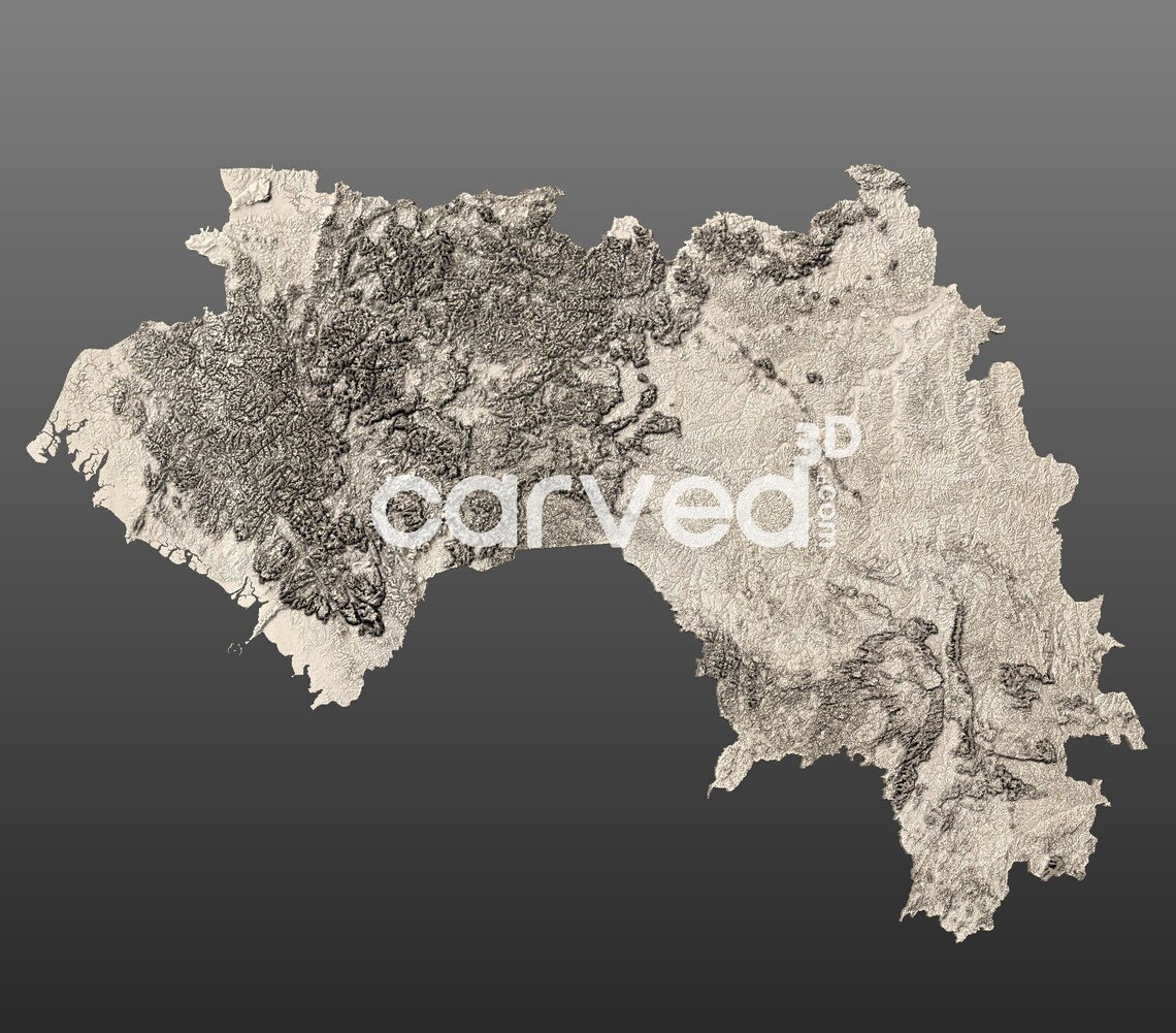 Guinea Topographic Terrain 3D STL Map Model for CNC Milling and ...