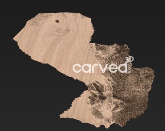 Modelo 3D de terreno topográfico de Paraguay Modelo de mapa STL para fresado e impresión CNC
