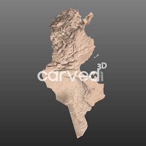 Modèle 3D de terrain topographique de Tunisie, modèle de carte STL pour le fraisage et l'impression CNC