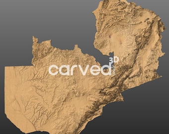 Zambia Topographic Terrain 3D model  STL Map Model for CNC Milling and Printing