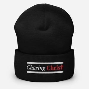 Embroidered Chasing Christ Cuffed Beanie Hat | Beanies for Women and Men | Jesus Embroidery Winter Hats Women Skull Cap | Winter Beanie Hat