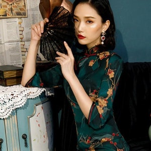 Traditional Chinese Dress Green Cheongsam Evening Dress Tea - Etsy