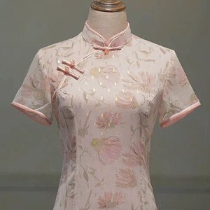 Traditional Chinese dress China Cheongsam Long Qipao Pink image 4