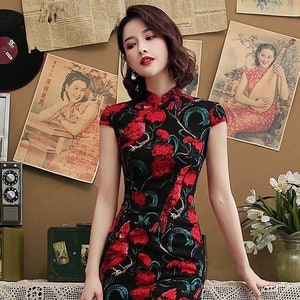 Traditional Chinese Dress Chinese Cheongsam Short Sleeve - Etsy