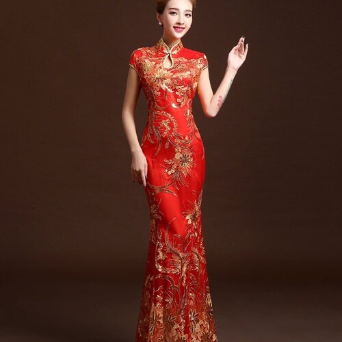 Modern Chinese Wedding Dress Red Cheongsam Traditional - Etsy