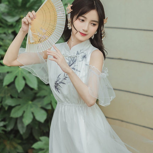 Modern Chinese hanfu dress, white hanfu, Modern Chinese dress