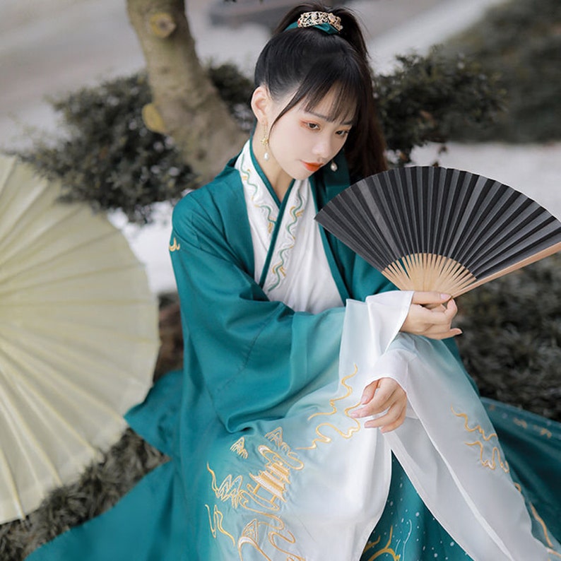 Hanfu Dress Women Hanfu Skirt With White Tops and Green Robe Etsy
