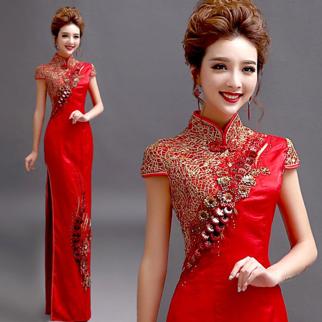 Chinese Wedding Dress Red Chinese Dress Customized Floral Etsy