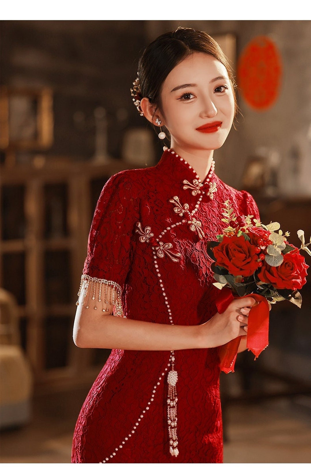 Tea Ceremony Dress. Chinese Wedding Dress. Wine Red Qipao Etsy