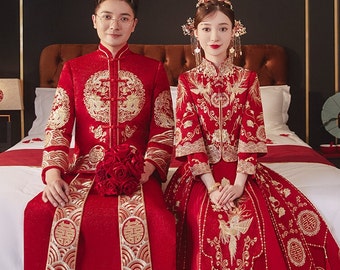 Champagne Sequins Wedding Bride Xiu He Qun Kwa