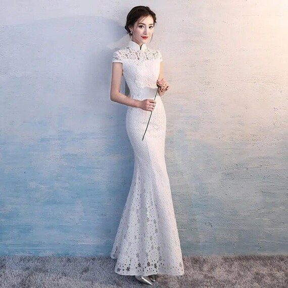 White Cheongsam Dress Chinese Wedding Dress White Qipao - Etsy Singapore