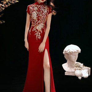 Red Chinese Dress Long Qipao Traditional Chinese Qipao image 9
