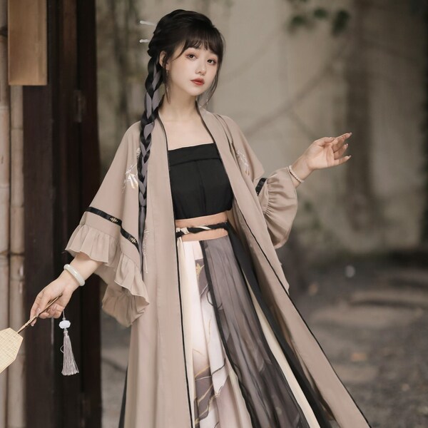 Hanfu dress women, Modern hanfu, Autumn Winter dress, Chinese dress, hanfu skirt with top and robe, modern Chinese dress, 1930s dress