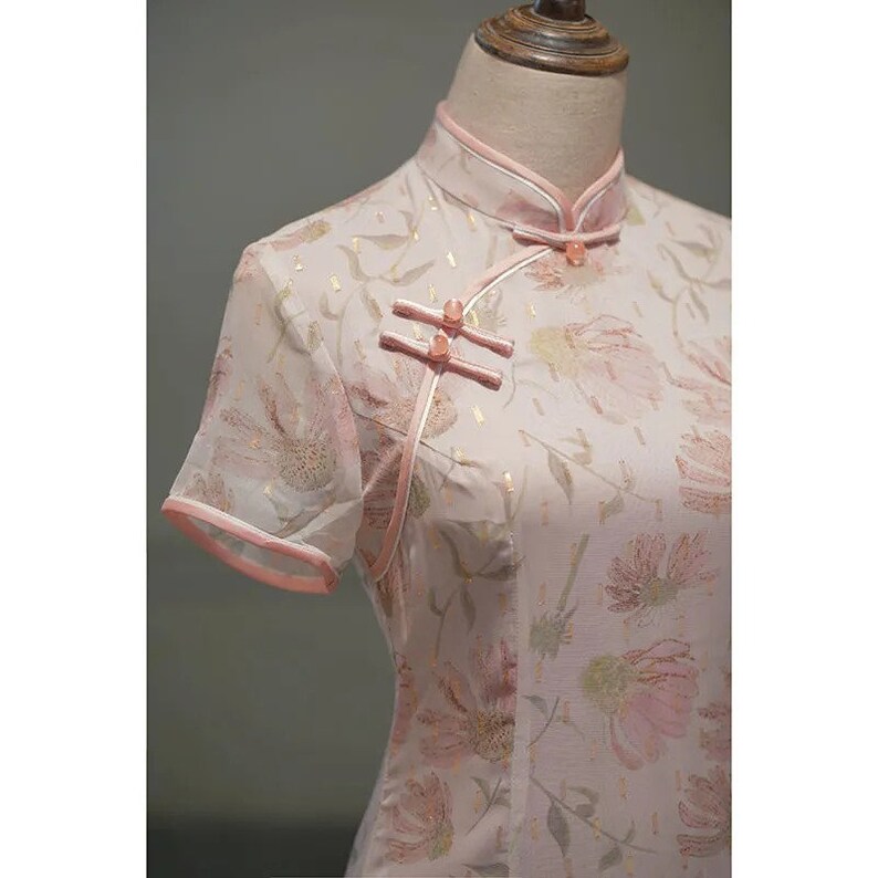 Traditional Chinese dress China Cheongsam Long Qipao Pink image 6