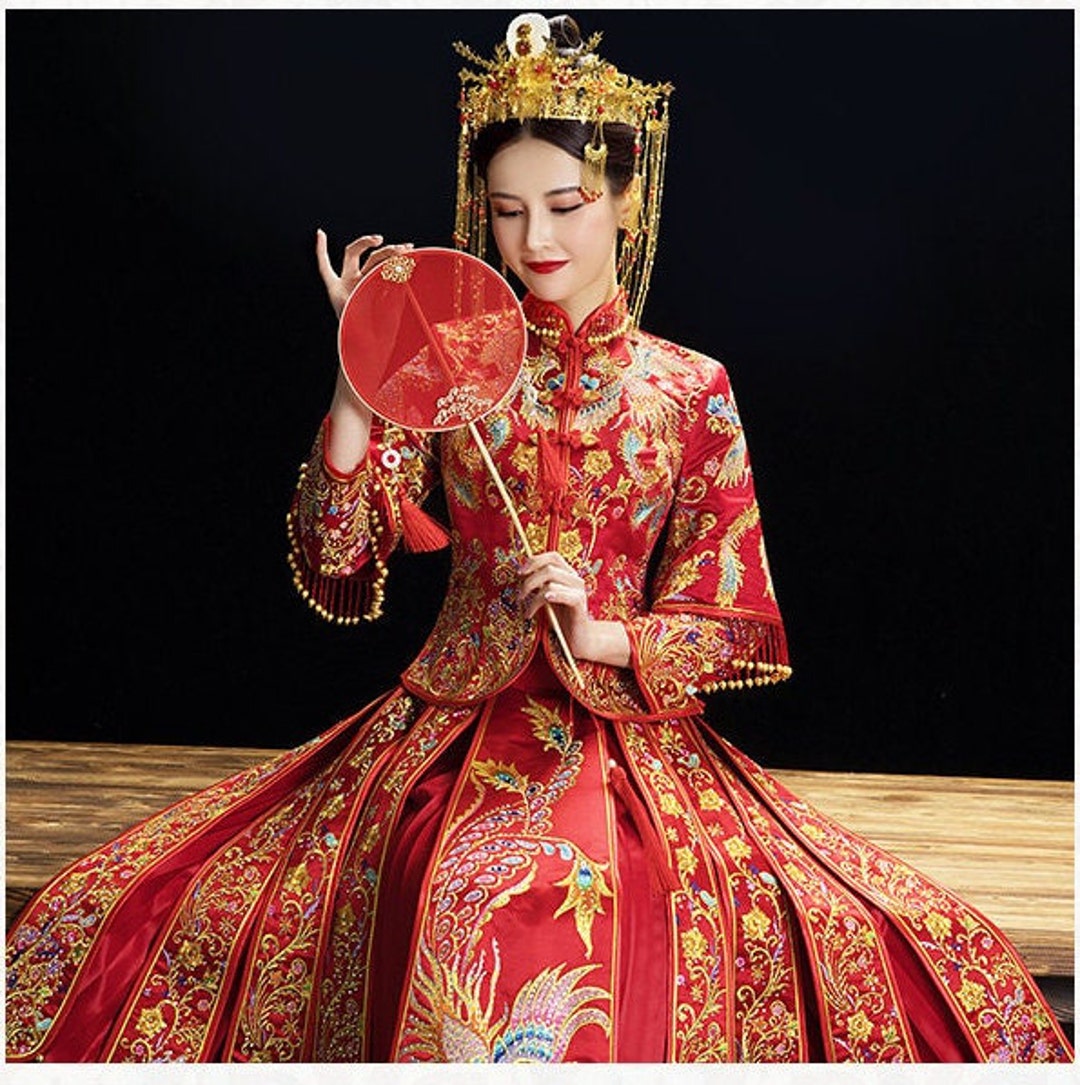Chinese Wedding Dress Long Feng Gua Qun Kwachinese Wedding - Etsy