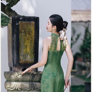 Open Back Modern Green Cheongsam Green Qipao Sleeveless - Etsy