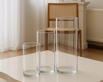 3‑Glass Cylinder Set for Candle Sand, Floating Candles | Glass Vases for Weddings, Events & Home Decor | Glass Cylinders for Pearled Candles