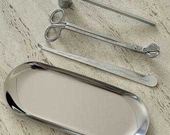 Premium Candle Care Set, Candle Wick Dipper, Candle Wick Trimmer, Candle Snuffer & Tray for Pearled Candle Powder, Candle Accessory Gift Set