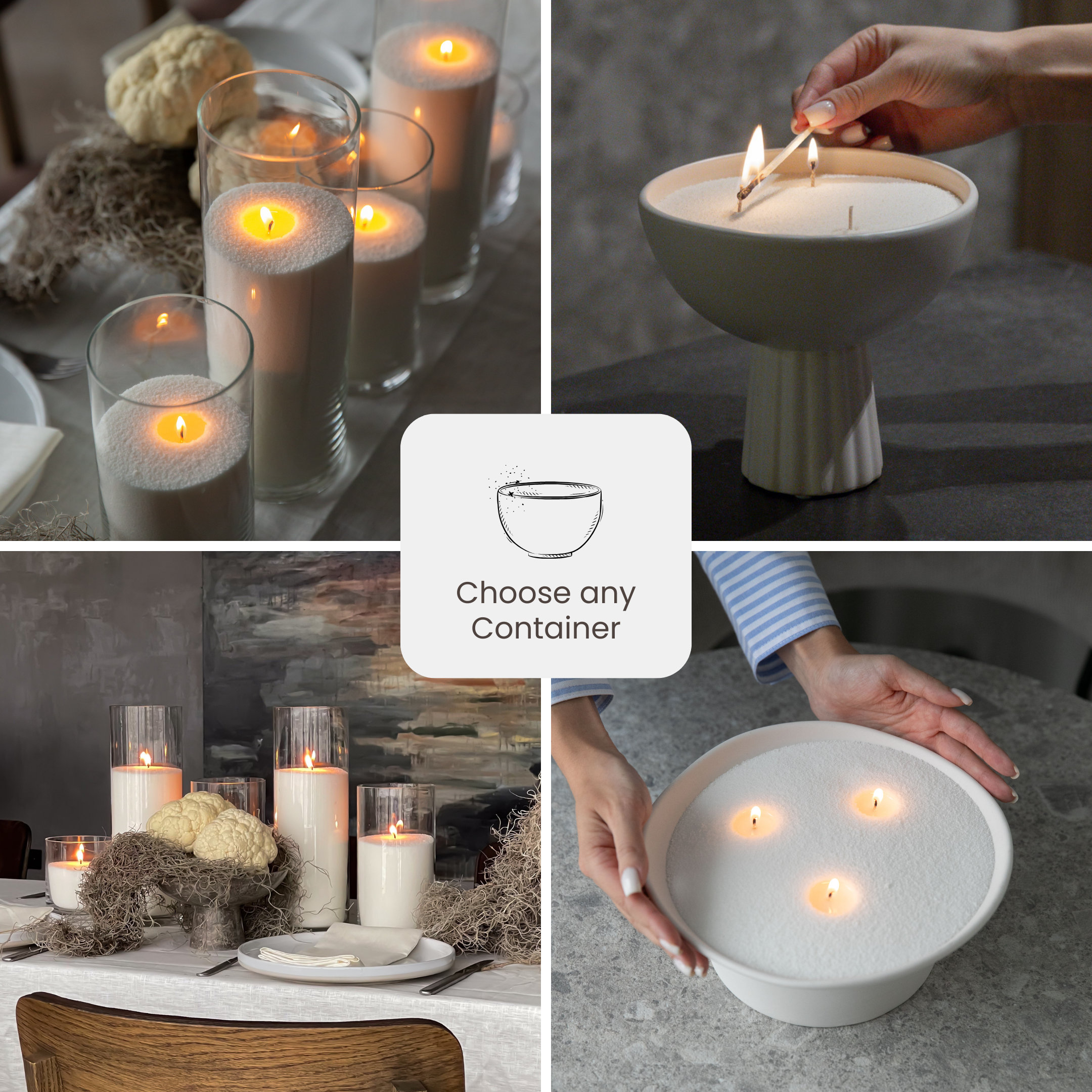 ALLAVA Sabbia Per Candele Con Stoppino – 400g Di Granulato Di Cera + 20 Stoppini Da 10 Cm, Per Candele Fai Da Te Multistrato E Colorate