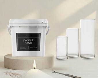 3‑Glass Cylinder Bundle for Candle Sand, Floating Candles | Glass Vases, 3kg of Pearled Candles, Wicks & Rechargeable Lighter