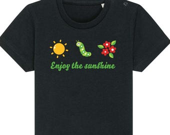 Caterpillar and Sun Baby T-Shirt Organic Baby Tee Black Toddler Shirt Sustainable Top Eco Baby Gift