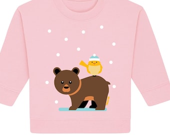 Winter Bird And Bear Baby Sweater Organic Baby Bear Sweatshirt Bird Snow Baby Jumper Winter Woodland Animals Baby Forest Top Eco Gift