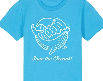 Save The Oceans Kids T-Shirt Organic Sea Tee Whale Childrens Shirt Marine T-Shirt Sustainable Wildlife Top Nature Eco Ocean Lover Gift