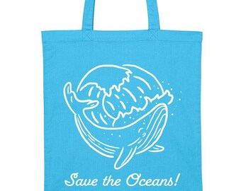 Save The Oceans Tote Bag Organic Cotton Sea Bag Whale Marine Crossbody Tote Bag Sustainable Wildlife Shopping Bag Eco Gift for Ocean Lover