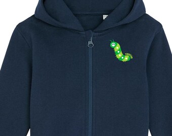 Caterpillar Baby Zip Hoodie Organic Baby Sweatshirt Bug Toddler Jumper Nature Lover Baby Sweater Baby Sustainable Top Eco Baby Gift