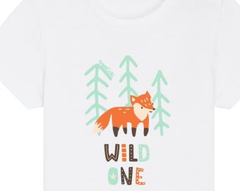 Wild One Baby T-Shirt Organic Fox Baby Tee First Birthday Toddler Nature Shirt Woodland Animal Sustainable Forest Top Eco Baby Birthday Gift