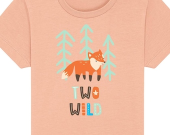 Two Wild Baby T-Shirt Organic Fox Baby Tee Second Birthday T-Shirt Toddler Nature Shirt Woodland Animal Forest Top Eco Baby Birthday Gift