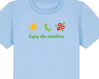 Caterpillar and Sun Kids T-Shirt Organic Childrens Tee Blue Kids Shirt Sustainable Top Eco Kids Gift