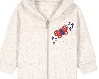 Butterfly Baby Zip Hoodie Organic Baby Sweatshirt Forest Toddler Jumper Nature Lover Baby Sweater Sustainable Woodland Top Eco Baby Gift