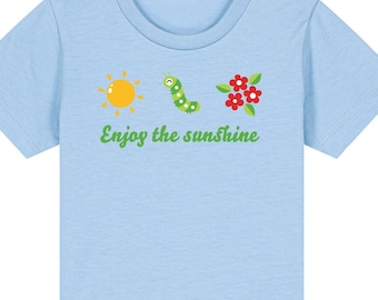 Caterpillar and Sun Baby T-Shirt Organic Baby Tee Blue Toddler Shirt Sustainable Top Eco Baby Gift