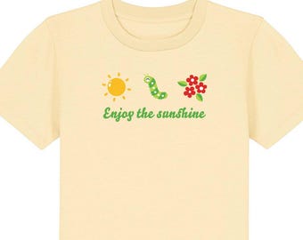 Caterpillar and Sun Kids T-Shirt Organic Childrens Tee Yellow Kids Shirt Sustainable Top Eco Kids Gift
