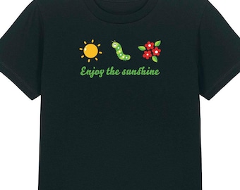 Caterpillar and Sun Kids T-Shirt Organic Childrens Tee Black Kids Shirt Sustainable Top Eco Kids Gift