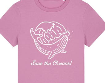 Save The Oceans Womens T-Shirt Organic Sea Tee Whale Matching Shirt Marine T-Shirt Sustainable Wildlife Top Nature Eco Ocean Lover Gift