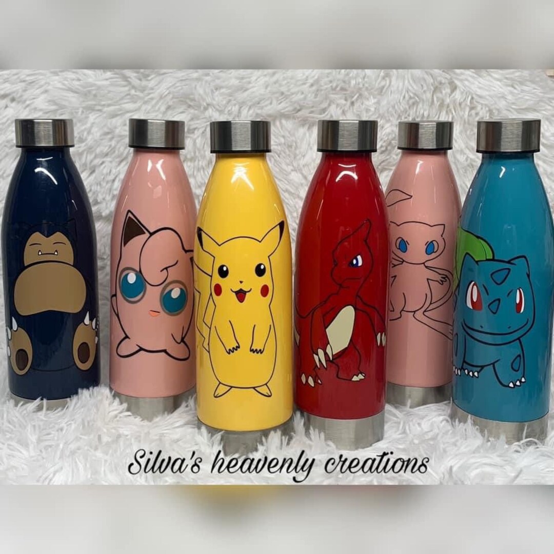 Pokémon 22oz Water Bottles, Plastic Reusable Bottles, Personalized Kids Bottles, Collectibles